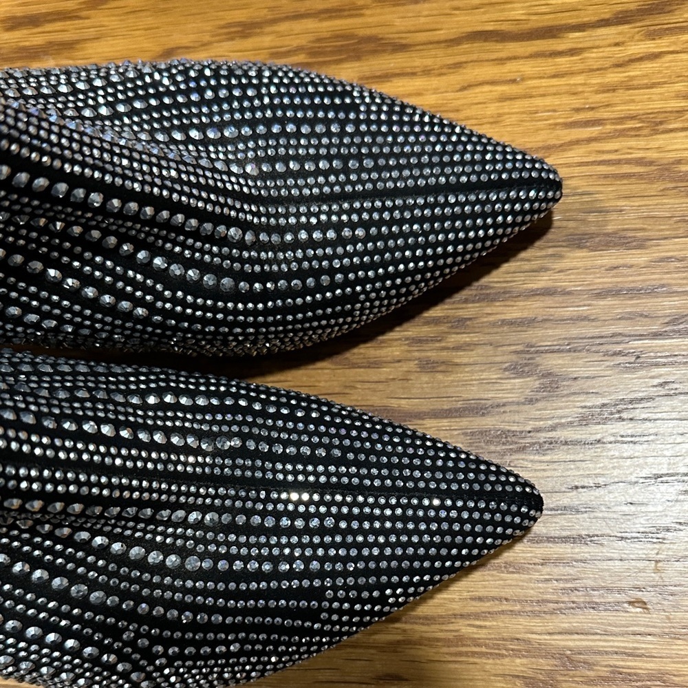 *BETSEY JOHNSON* Black x Silver Juelz Rhinestone Heeled Boots Size 7.5 - Picture 3 of 9